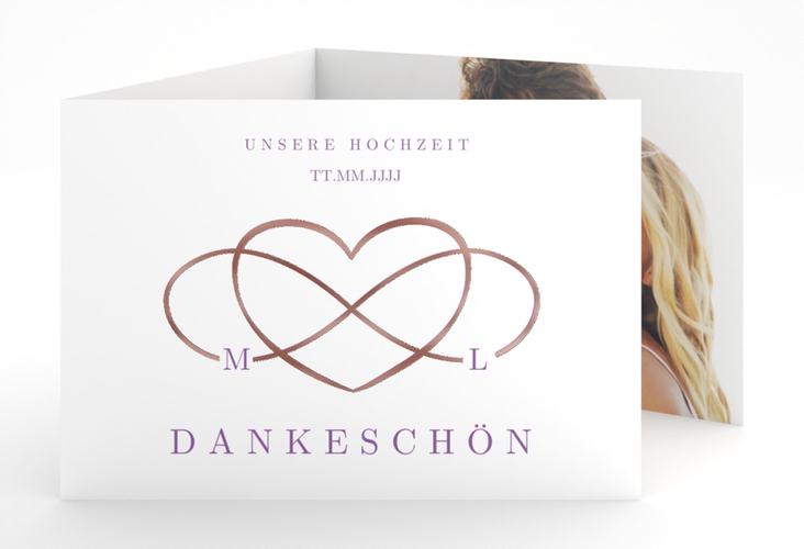 Danksagungskarte Hochzeit Infinity A6 Doppel-Klappkarte lila rosegold