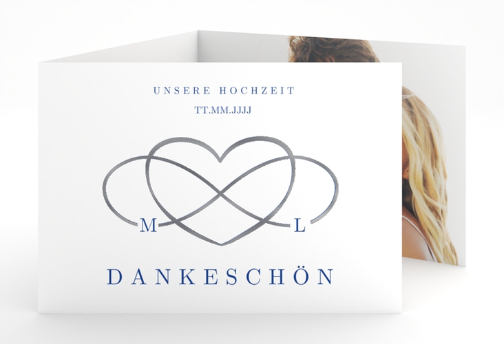 Danksagungskarte Hochzeit Infinity A6 Doppel-Klappkarte blau silber