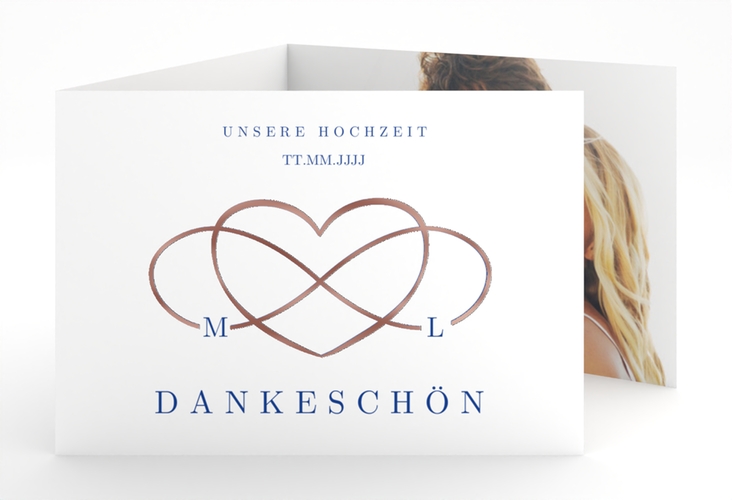 Danksagungskarte Hochzeit Infinity A6 Doppel-Klappkarte blau rosegold