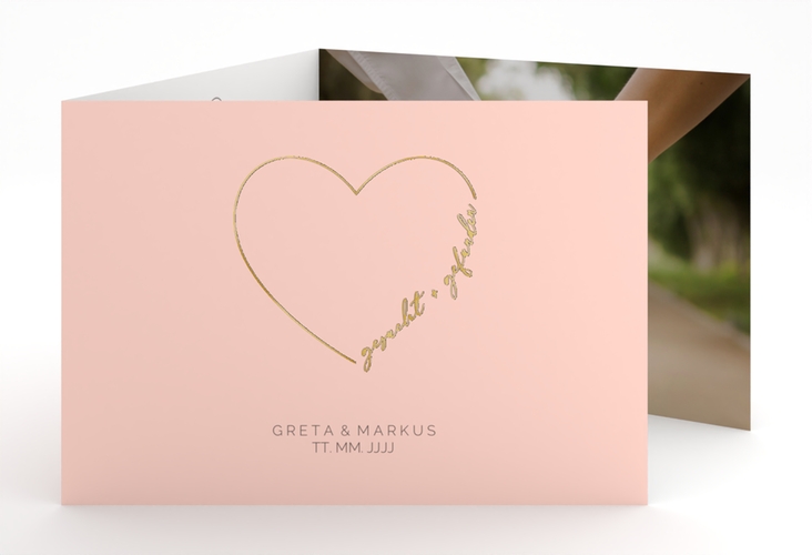 Hochzeitseinladung Lebenstraum A6 Doppel-Klappkarte rosa gold