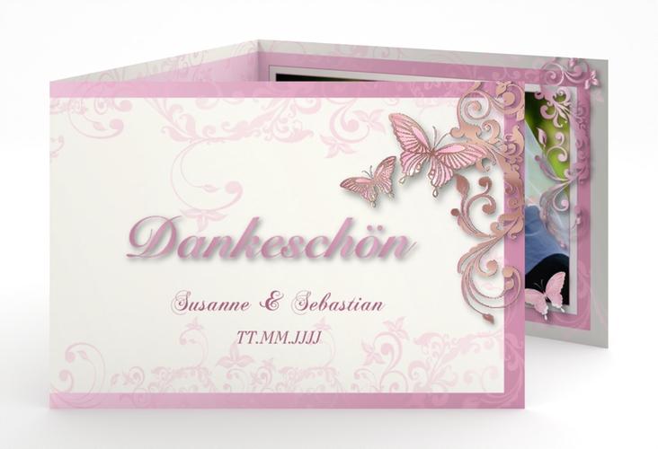 Danksagungskarte Hochzeit Toulouse A6 Doppel-Klappkarte rosa rosegold