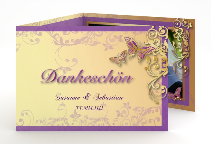 Danksagungskarte Hochzeit Toulouse A6 Doppel-Klappkarte lila gold