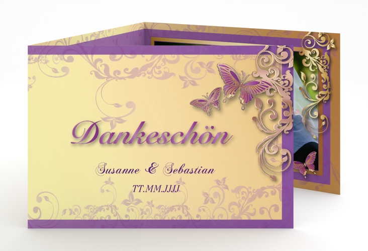 Danksagungskarte Hochzeit Toulouse A6 Doppel-Klappkarte lila rosegold