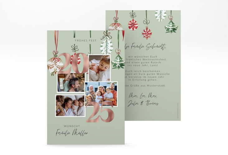 Weihnachtskarte Fröhlichkeit A6 Karte hoch mint rosegold