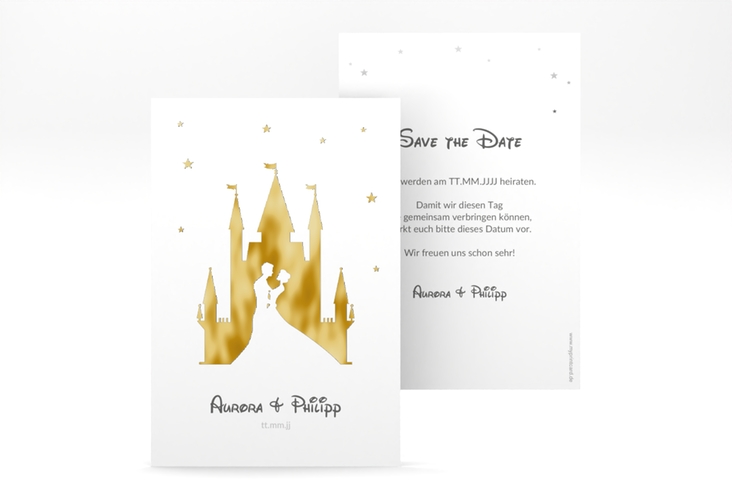 Save the Date-Karte Castle A6 Karte hoch grau gold