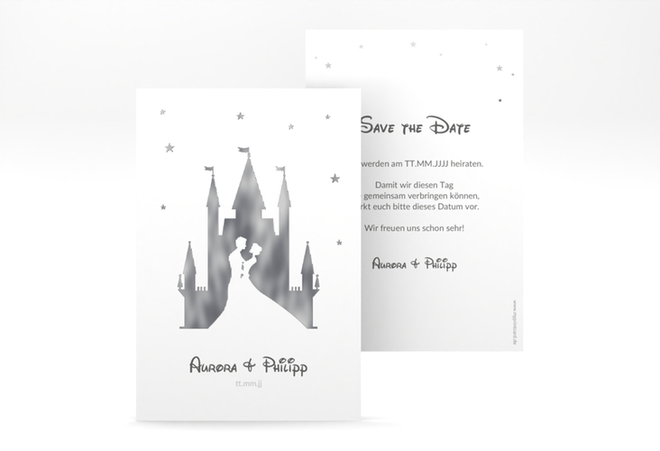 Save the Date-Karte Castle A6 Karte hoch grau silber