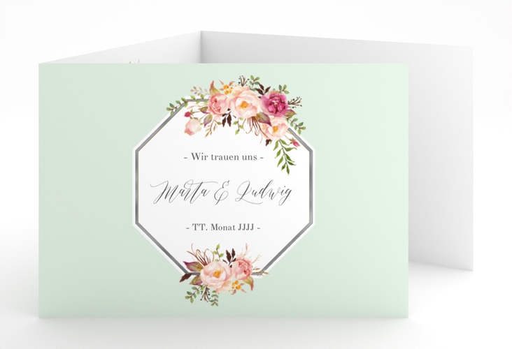 Hochzeitseinladung Prachtvoll A6 Doppel-Klappkarte mint silber