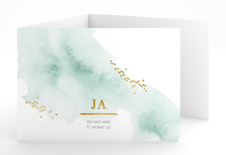 Hochzeitseinladung Pastell A6 Doppel-Klappkarte mint gold