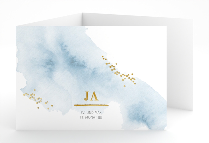 Hochzeitseinladung Pastell A6 Doppel-Klappkarte blau gold