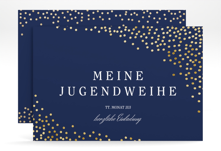 Einladung Jugendweihe Glossa A6 Karte quer blau gold