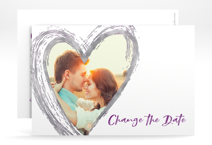 Change the Date-Karte Liebe A6 Karte quer lila silber