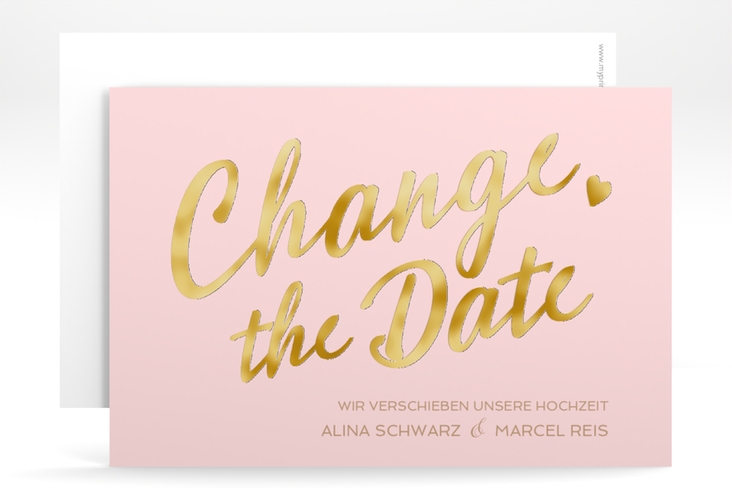 Change the Date-Karte Glam A6 Karte quer rosa gold