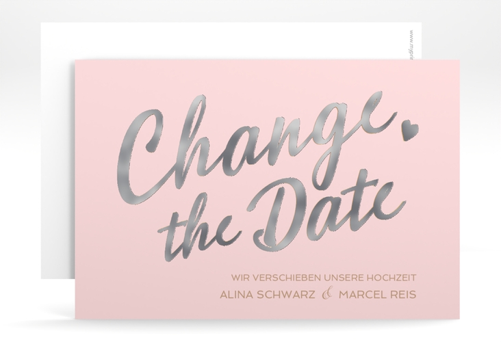 Change the Date-Karte Glam A6 Karte quer rosa silber