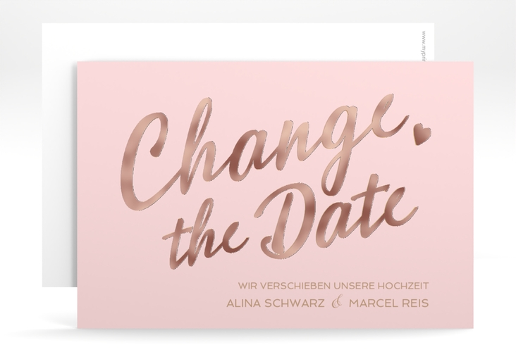 Change the Date-Karte Glam A6 Karte quer rosa rosegold