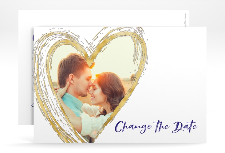Change the Date-Karte Liebe A6 Karte quer blau gold