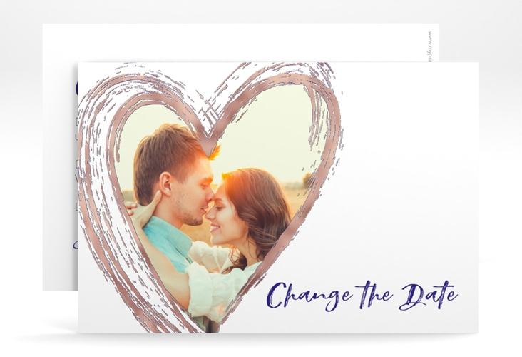 Change the Date-Karte Liebe A6 Karte quer blau rosegold