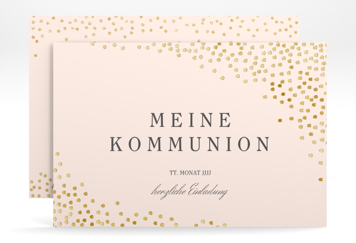Einladung Kommunion Glanzvoll A6 Karte quer rosa gold