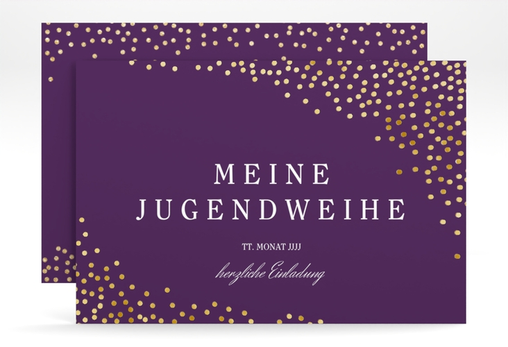 Einladung Jugendweihe Glossa A6 Karte quer lila gold