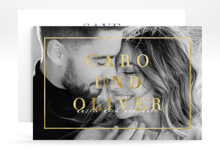 Save the Date-Karte Moment A6 Karte quer blau gold