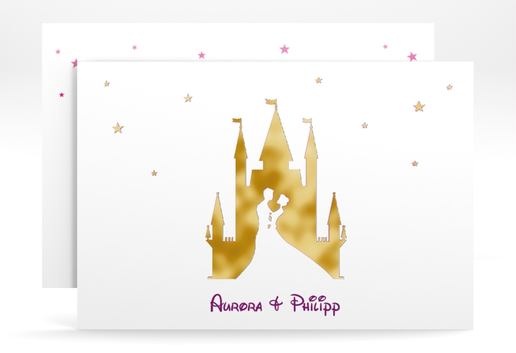 Save the Date-Karte Castle A6 Karte quer pink gold