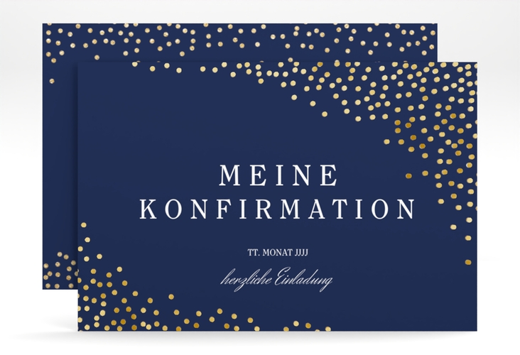 Einladung Konfirmation Glossy A6 Karte quer blau gold