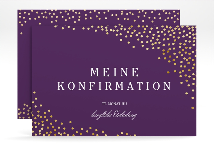 Einladung Konfirmation Glossy A6 Karte quer lila gold