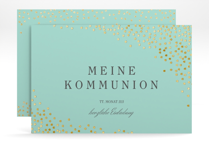 Einladung Kommunion Glanzvoll A6 Karte quer mint gold