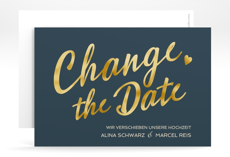 Change the Date-Karte Glam A6 Karte quer blau gold