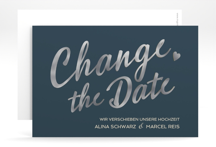 Change the Date-Karte Glam A6 Karte quer blau silber