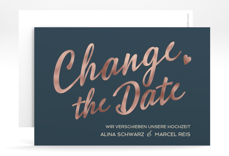 Change the Date-Karte Glam A6 Karte quer blau rosegold