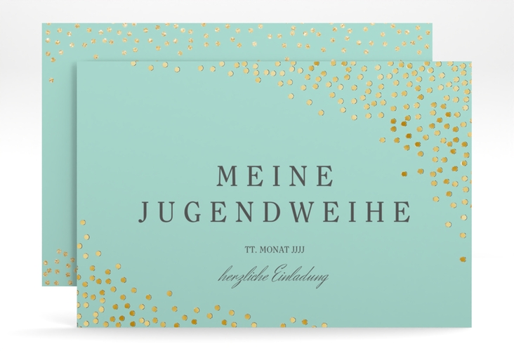Einladung Jugendweihe Glossa A6 Karte quer mint gold