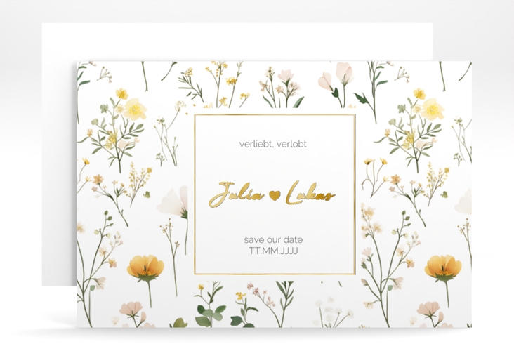 Save the Date-Karte Blumenwiese A6 Karte quer bunt gold