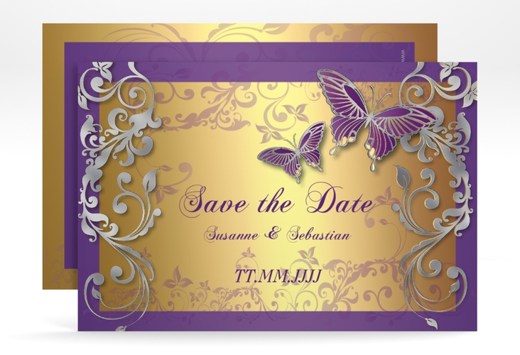 Save the Date-Karte Hochzeit Toulouse A6 Karte quer lila silber