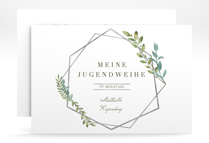 Einladung Jugendweihe Unizone A6 Karte quer grau silber
