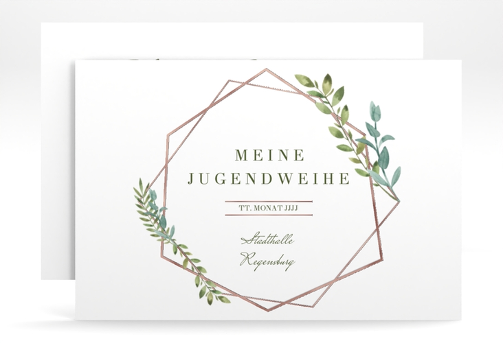 Einladung Jugendweihe Unizone A6 Karte quer grau rosegold