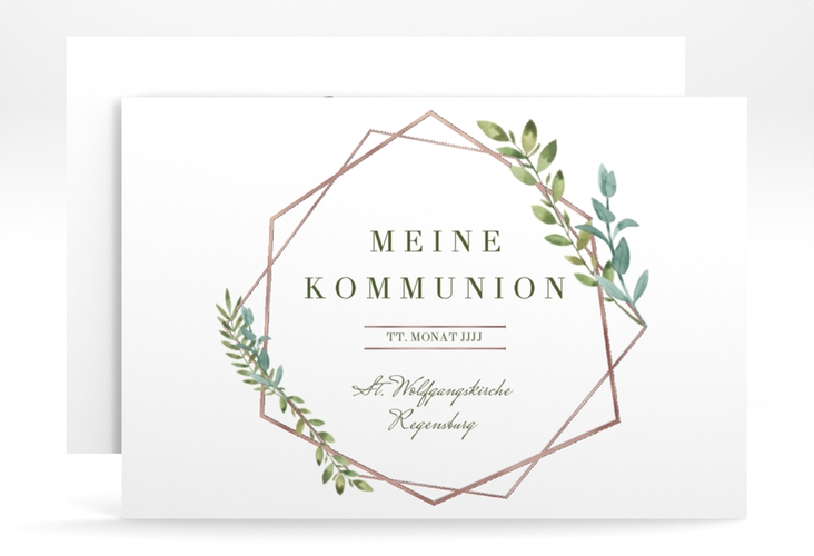 Kommunionseinladung Salbung A6 Karte quer grau rosegold