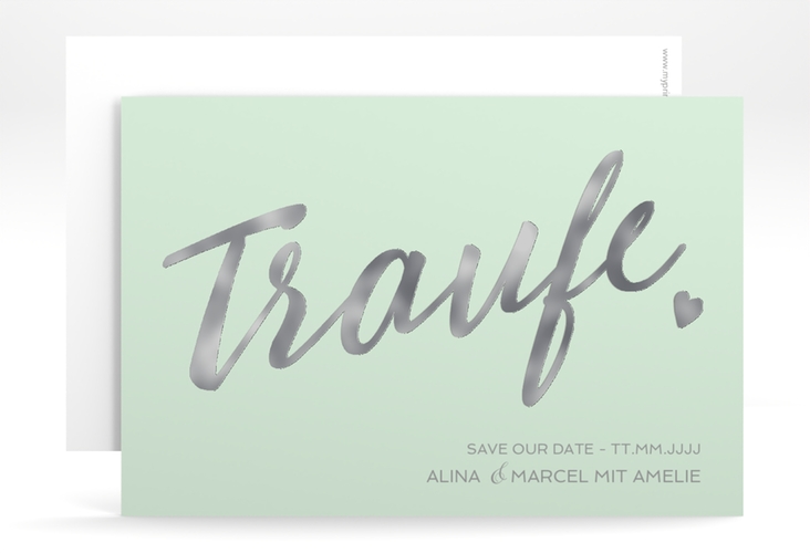Save the Date-Karte Traufe A6 Karte quer mint silber