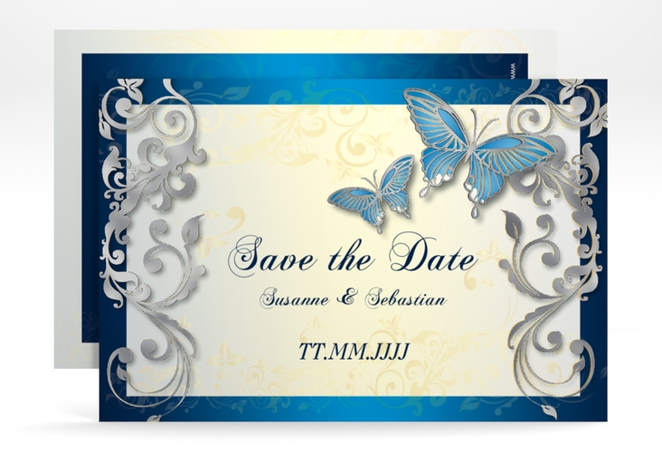 Save the Date-Karte Hochzeit Toulouse A6 Karte quer blau silber