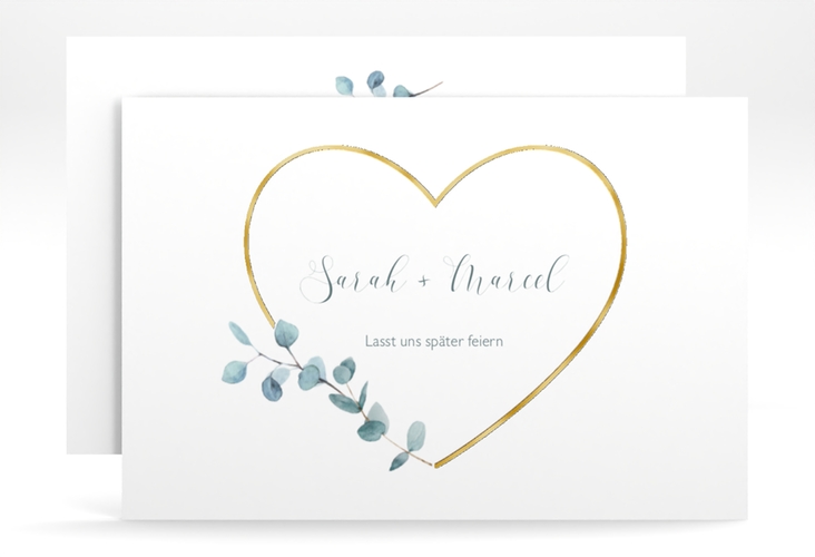 Change the Date-Karte Greenheart A6 Karte quer gold gold mit elegantem Herz und Eukalyptus-Zweig