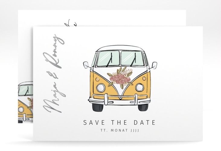 Save the Date-Karte Hochzeitsbulli A6 Karte quer gelb silber