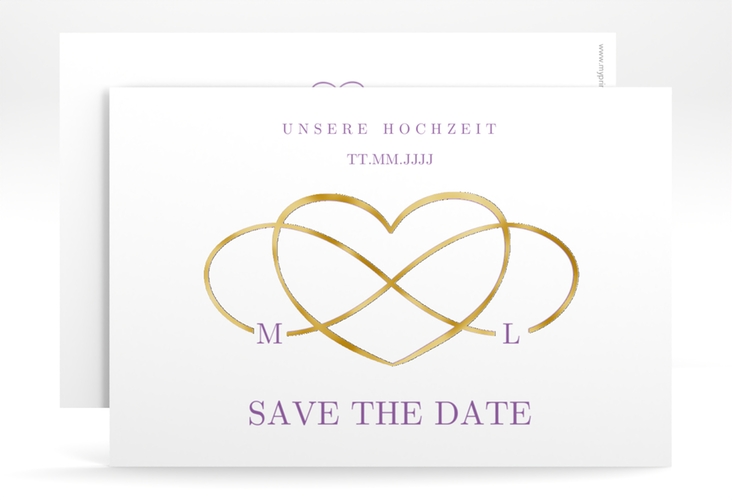 Save the Date-Karte Infinity A6 Karte quer lila gold