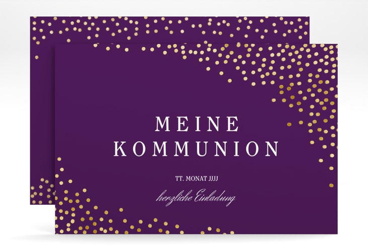 Einladung Kommunion Glanzvoll A6 Karte quer lila gold