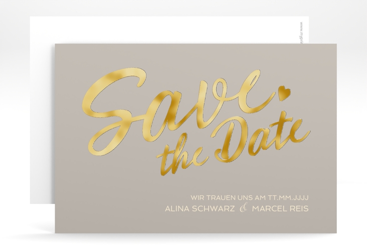 Save the Date-Karte Glam A6 Karte quer grau gold