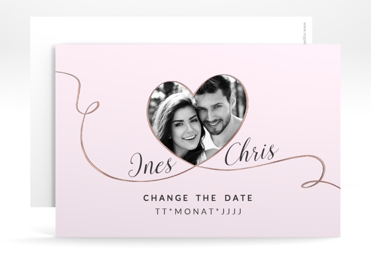 Change the Date-Karte Hochzeit Dolce A6 Karte quer rosa rosegold