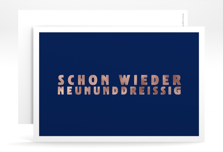 Einladung 40. Geburtstag Gag A6 Karte quer blau rosegold
