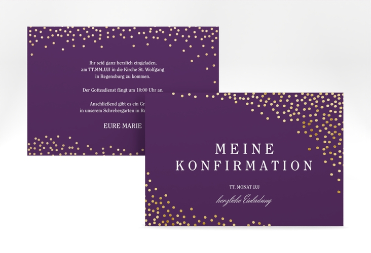 Einladung Konfirmation Glossy A6 Karte quer lila gold
