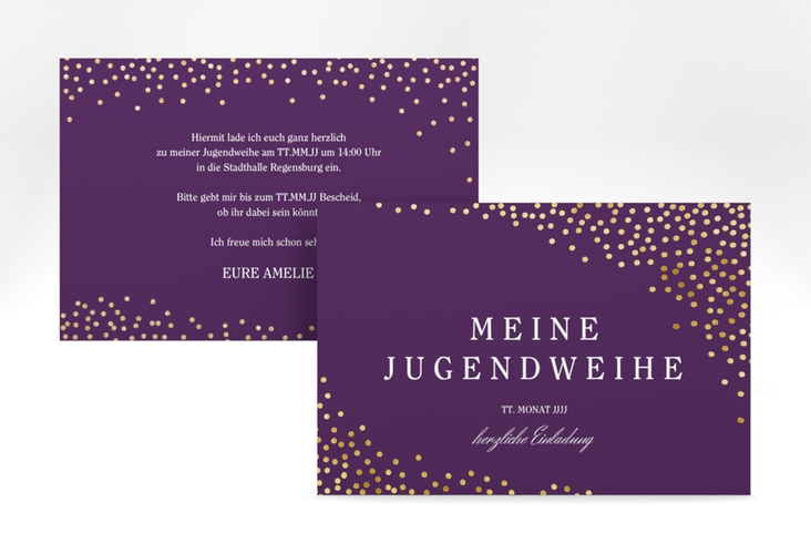 Einladung Jugendweihe Glossa A6 Karte quer lila gold