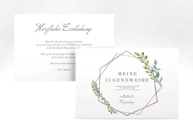 Einladung Jugendweihe Unizone A6 Karte quer gold rosegold