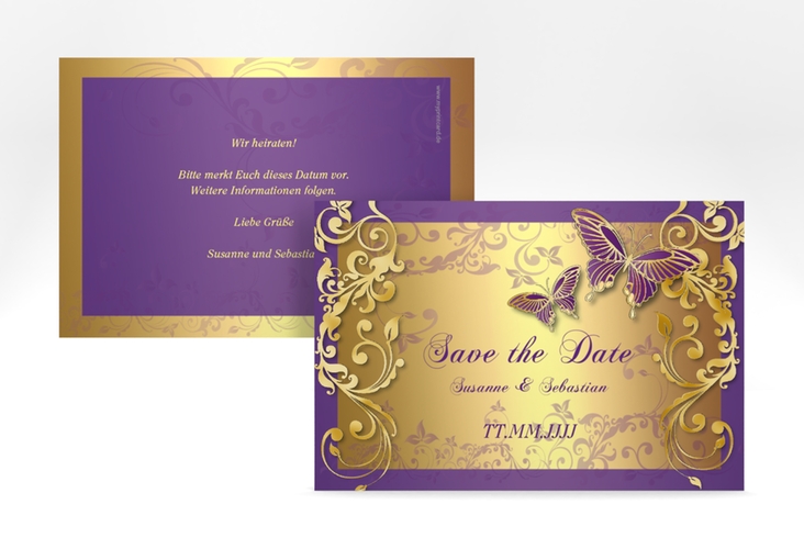 Save the Date-Karte Hochzeit Toulouse A6 Karte quer lila gold
