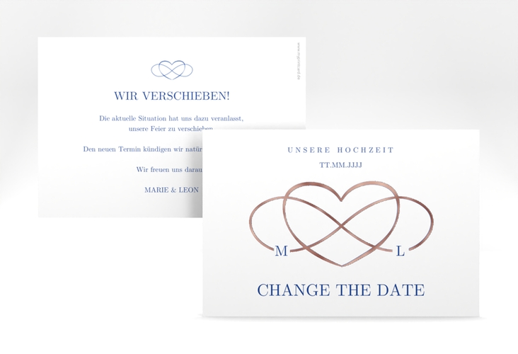 Change the Date-Karte Infinity A6 Karte quer blau rosegold